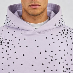 Sudadera con Capucha de Lujo con Pedrería, Unisex, de Algodón Grueso, Estilo Urbano Holgado, con Gráficos de Cristales y Etiquetas Personalizadas, Ropa al por Mayor - Product Image 4