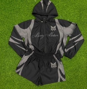 <b>Womens</b> Two Piece Short Tracksuit Set Colorblock Zip Up Hooded <b>Jacket</b> and Elastic Waist Shorts Set Y2K Streetwear Windbreaker - Product Image 3