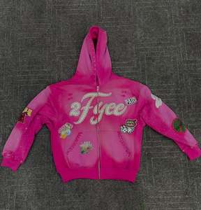 Sweat à capuche zippé oversize pour homme, broderie et motifs imprimés, respirant, séchage rapide, coupe ample, 350g, prochain hiver 2027 - Product Image 3