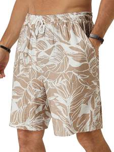 Shorts pour hommes à imprimé palmiers, taille élastique avec cordon de serrage, style tropical, pour l'été, la plage, les vacances, décontracté, coloré, avec chemise blanche pour homme, été - Product Image 5