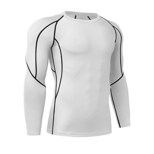 Men's <b>White</b> <b>Long</b> <b>Sleeve</b> O-Neck Slim Fit Quick Dry Knitted Sport <b>T</b>-<b>Shirt</b> Solid Color Polyester Athletic Wear - Product Image 1