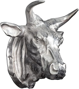 Extravagant Artistic Bull Head Wall <b>Decoration</b> TORERO 65 cm Silver Aluminum <b>Skulls</b> Animal Theme Wall Accessory - Product Image 4
