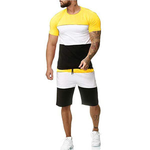 Ensemble deux pièces professionnel pour homme, style urbain, imprimé uni, t-shirt et short de sport d'été, 100 % coton respirant - Product Image 5