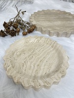 Plateau festonné en travertin beige au design moderne Plateau de courtoisie en pierre de marbre Assiette à fruits