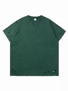 Camiseta Extra Grande para Hombre, 100% Algodón, Manga Corta, Color Sólido, Estilo Urbano, Diseño Desgastado, Cuello Redondo, Tejido de Punto Jersey - Product Image 3