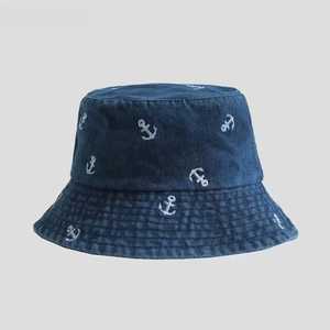 Sombrero de Pescador Unisex de Algodón y Lino, Ajustable y Transpirable, con Bordado de Ancla Blanca, para Adultos, Primavera, Verano, Playa, Uso Casual - Product Image 3
