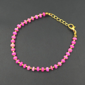 HAYAAT GEMS Pink Ethiopian Opal Roundel Beads Bracelet Natural Multi <b>Fire</b> Opal Unisex Romantic Gift Adjustable 6-9 Inch - Product Image 1