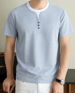 Men's Short Sleeve O Neck Solid Gray 100% Cotton Front Logo Casual T-Shirt Regular Fit Breathable - Product Image 3