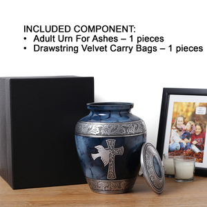Urne funéraire Blue Cloud avec croix et oiseau gravés, urne commémorative pour adultes, urne pour cendres funéraires, urne souvenir - Product Image 6