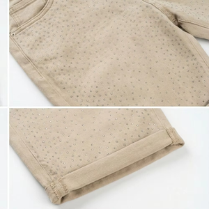 Pantalones Cortos Bermuda para Hombre, Color Beige con Diseño de Puntos, Cintura Media, Cierre de Botones, Casuales, de Algodón, con Bolsillos y Dobladillo Enrollado - Product Image 5