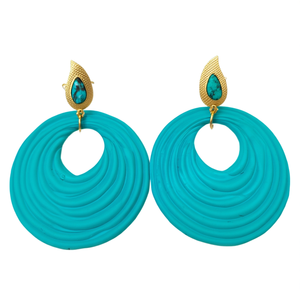 Turquoise Spiral Matte Designer Fashion Earrings - Product Image 2
