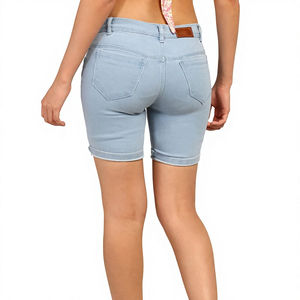 Shorts de Mezclilla de Cintura Alta, Lavado Claro, Color Sólido, Cierre de Botones, Estilo Casual de Verano, Corte Regular, Tela Elástica, Última Moda 2026 - Product Image 2