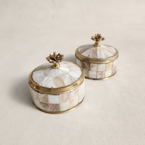 Mother of Pearl Decorative Storage Box with Gold Finish Lid, Handmade Luxury Jewelry and Vanity Organizer for Home <b>Decor</b> - Product Image 1