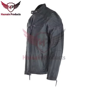 Chaqueta de Cuero Genuino Negra para Hombre, Corte Ajustado, Estilo Cafe Racer, Motociclista, de Piel de Vacuno, con Hombros Acolchados, Clásica, Personalizada, Cálida para Invierno - Product Image 3