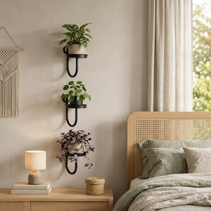 Support mural moderne en métal noir pour plantes avec porte-pot rond et cadre en U incurvé, décoration murale minimaliste - Product Image 5