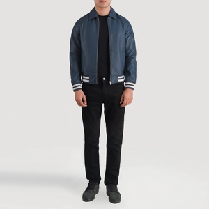 แจ็คเก็ต Letterman Varsity แบบสั่งทำพิเศษสำหรับผู้ชาย ผ้าขนสัตว์ผสม แขนหนัง PU ปิดด้วยกระดุมแป๊ก แฟชั่นสตรีทแวร์ แจ็คเก็ต Varsity ผลิตแบบ OEM - Product Image 1