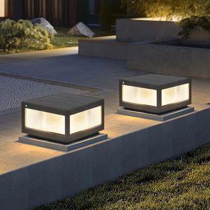 12\" Modern Outdoor LED Fence <b>Light</b> <b>Solar</b> Powered Black LED <b>Post</b> Cap for Pathways Decks & Patios-2 Pack - Product Image 4