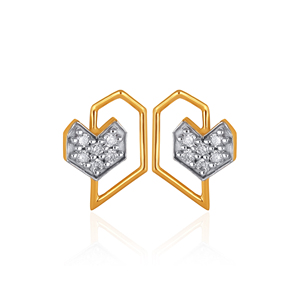 14K Gold Open Hexagon Heart Diamond <b>Stud</b> <b>Earrings</b> Round Cut Lab Grown Diamond Fashion Jewelry Gift for Her - Product Image 1