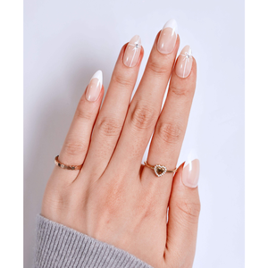 Faux ongles à presser French Manucure Amande 24 pièces Forme Nœud Mignon Couleur Nude Matériau ABS Estampage Or Usine OEM/ODM - Product Image 1