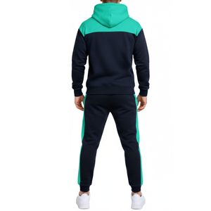 Conjunto Deportivo Personalizado para Hombre en Azul Marino y Verde Azulado, Sudadera con Bloques de Color y Pantalones, Dos Piezas, Ropa Deportiva de Alto Rendimiento para Gimnasio - Product Image 2