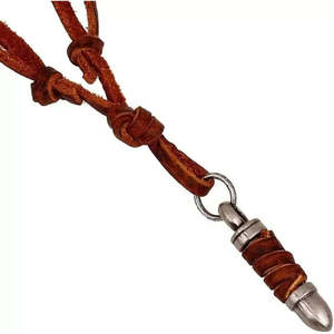 Vintage Alloy Bullet Pendant Necklace for Men & Boys-Gold Plated with Adjustable Pure Leather Cord - Product Image 3