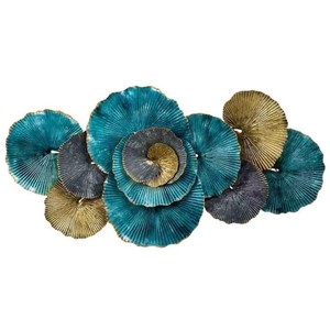 Escultura de Pared Metálica Moderna con Diseño Floral en Azul Turquesa y Dorado, Forma Irregular, Decoración para el Hogar, Arte para Sala de Estar - Product Image 1