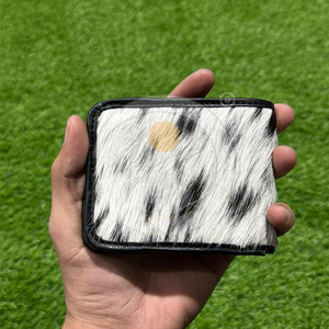 Cartera de cuero natural con pelo de vaca, delgada, hecha a mano, billetera de cuero plegable, tarjetero minimalista para hombre - Product Image 1