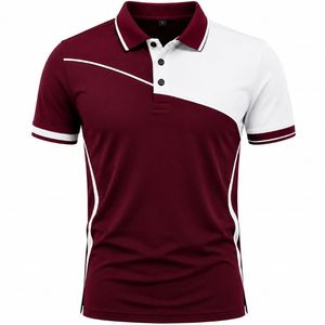 T-shirt décontracté pour homme en maille unie à manches courtes, polyester/coton, respirant, séchage rapide, logo avant, design rouge et noir, ODM - Product Image 2