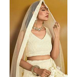 Charming Off-<b>White</b> Sequins Georgette Festive Lehenga Choli for Evening - Product Image 5