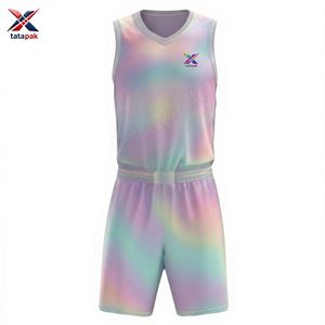 Ensemble de maillots de basket-ball unisexe, col en V, sans manches, couleur dégradée sublimée, vêtements de sport respirants pour adultes, toutes saisons - Product Image 1