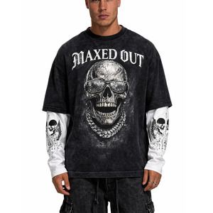 Vintage Custom Graphic Men's shirts Acid Washed T Shirt Layered Long Sleeve Oversized Streetwear Cotton Top OEM Custom DTG Shirt - Product Image 5