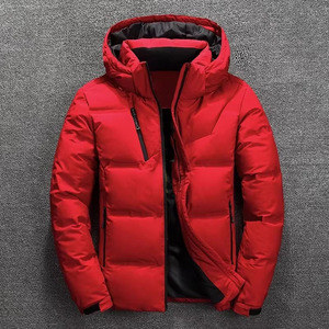 Gray <b>Red</b> Black Custom Men Hooded Puffer <b>Jacket</b> Padded Winter Coat Water Resistant Chest Zip Pocket OEM Factory Premium Wear - Product Image 4