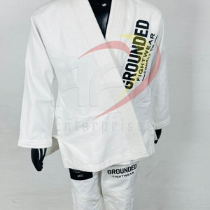Kimono de BJJ GROUNDED FIGHTWEAR Blanco 100% Algodón Elástico Transpirable Ligero Corte Regular Duradero Unisex Ropa de Artes Marciales para Niños - Product Image 5
