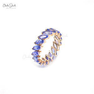 Bague d'éternité tendance en or rose 14 carats avec tanzanite naturelle 6x3mm et diamants, faite à la main, bijoux fins pour mariage, fournisseur, taille US-7.5 - Product Image 3