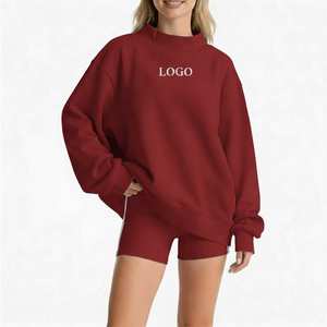 Sweat-shirt surdimensionné en coton de haute qualité pour femme, col montant doublé, coupe décontractée personnalisée, respirant, style streetwear, hiver, devant. - Product Image 2