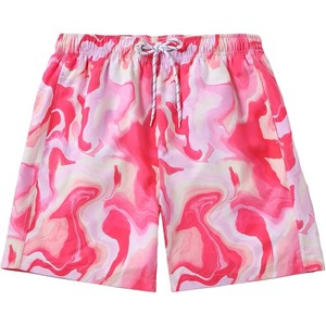 Pantalones cortos de tela suave con efecto tie-dye en rosa para hombre, pantalones cortos de corte relajado para uso diario - Product Image 1