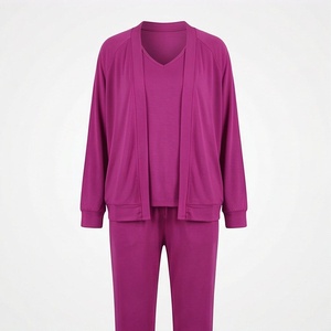 Conjunto de 2 Piezas para Mujer, Tejido, Color Sólido, Casual, Holgado, Top de Manga Larga y Pantalones, Cuello en V, Largo Completo, para Todas las Temporadas - Product Image 1