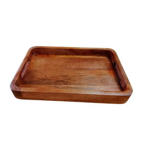 Plateau de service rectangulaire en bois, fait main, en bois naturel, bords surélevés, moderne, poli, écologique, vaisselle décorative - Product Image 3