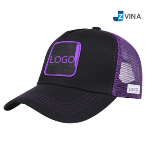 Gorra Trucker con Logotipo Personalizado Bordado, Negra con Malla Morada en la Parte Trasera, Ajustable, Unisex, para Deportes al Aire Libre - Product Image 1