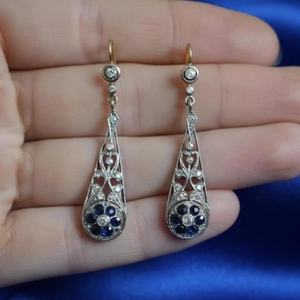 Pendientes de Zafiro Azul, Plata de Ley 925 con Acabado en Oro Blanco, Pendientes Colgantes de Inspiración Vintage, Regalo de Joyería - Product Image 5