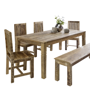 Table à manger rectangulaire en bois massif de manguier, fabriquée à la main, avec pieds pliants, finition naturelle brute, pour la maison et la cuisine - Product Image 1