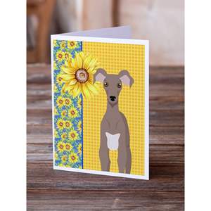 Whimsical Summer Sunflowers y Fawn Italian Greyhound A7 Tamaño 5x7 Tarjetas de felicitación en blanco con sobres Pack 8 Note Cards - Product Image 2
