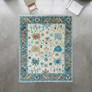 Alfombra de Lana Oushak Multicolor de Lujo, Tejida a Mano, Diseño Floral Clásico y Tradicional, Pelo Plano, para Sala de Estar y Decoración del Hogar - Product Image 1