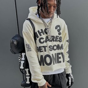 Sudadera con Capucha Extra Grande para Hombre, Diseño con Letras Blancas y Negras, Estilo Urbano, Tejido de Algodón, con Bolsillo Frontal - Product Image 2