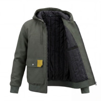 Blouson bomber à capuche pour homme en toile coupe-vent décontracté avec rembourrage épais en polyester, vêtement d'extérieur d'automne avec poches et fermeture éclair