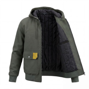 Chaqueta Bomber con Capucha para Hombre, de Lona, Resistente al Viento, Informal, con Relleno Grueso de Poliéster, para Otoño, con Bolsillos y Cierre de Cremallera - Product Image 1