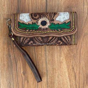 Portefeuille Western en cuir repoussé à la main Pochette en cuir véritable de qualité supérieure Vente en gros de cheveux sur peau de vache Carte de crédit Portefeuilles de luxe - Product Image 5