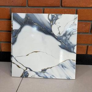 Carreaux de sol stratifiés effet marbre céramique gris et blanc brillant, étanches pour cuisine, 400x400mm (40x40cm) - Product Image 6