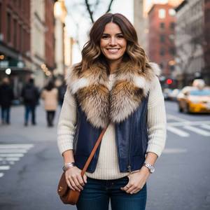 Chaleco de cuero para mujer con piel de zorro, chaleco de piel de zorro natural sin mangas, cuello alto, chaleco esponjoso para mujer - Product Image 3