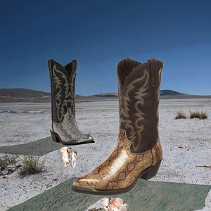 Bottes de cowboy western en cuir brodé à tige haute pour hommes, à bout large, style désert, vente en gros - Product Image 4